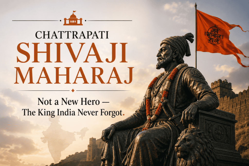 Statue of Shivaji Maharaj with flag at Chhatrapati Shivaji U.